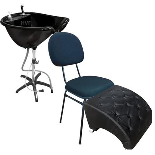 KIT LAVATÓRIO SUPORTE PORTÁTIL PRETO + CADEIRA